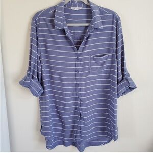 beachlunchlounge Blue and Purple Button Down Shirt with Notched Collar